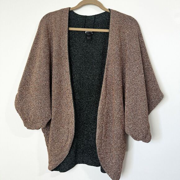 Current Air Reversible Open Cardigan Shawl Green & Gold Shimmer Holiday Women’s - Picture 4 of 6